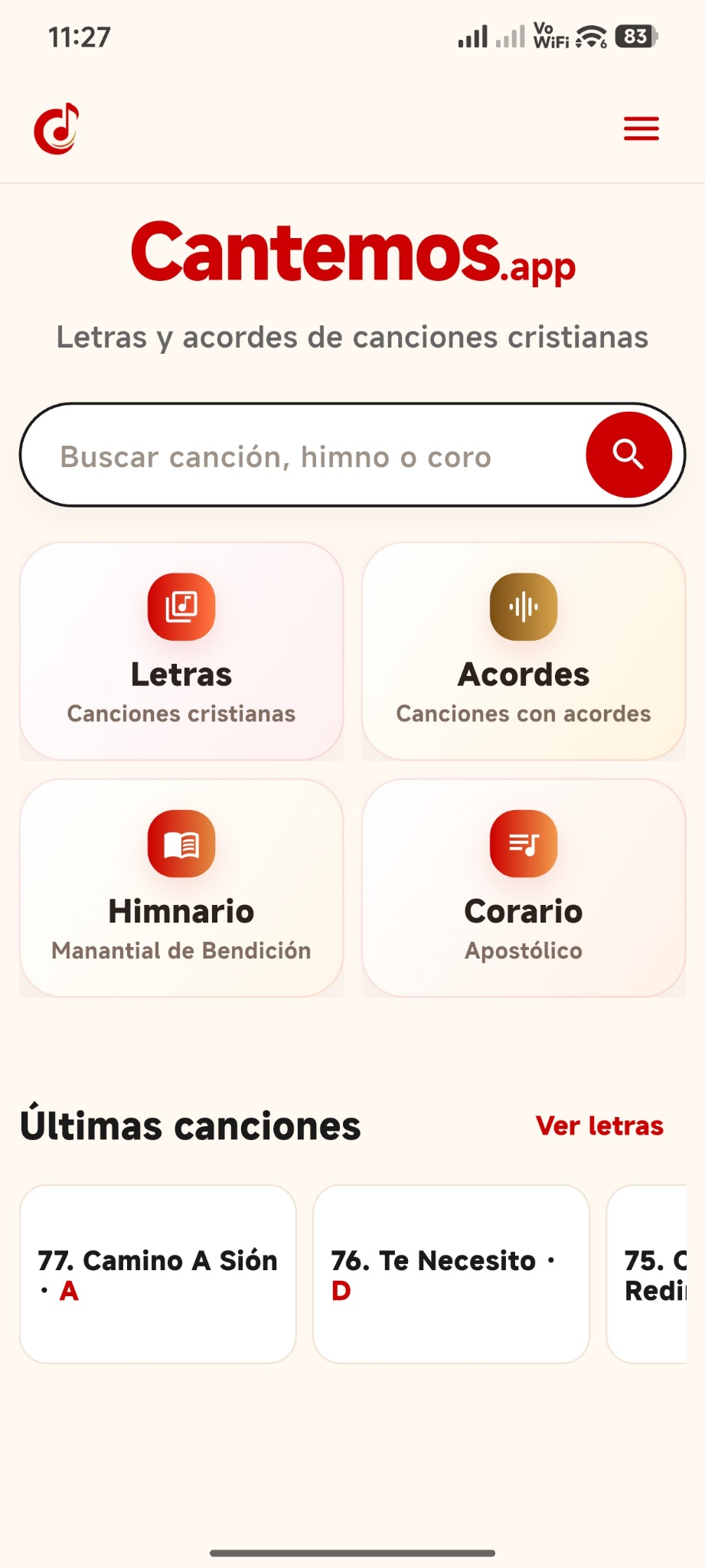Pantalla principal de Cantemos
